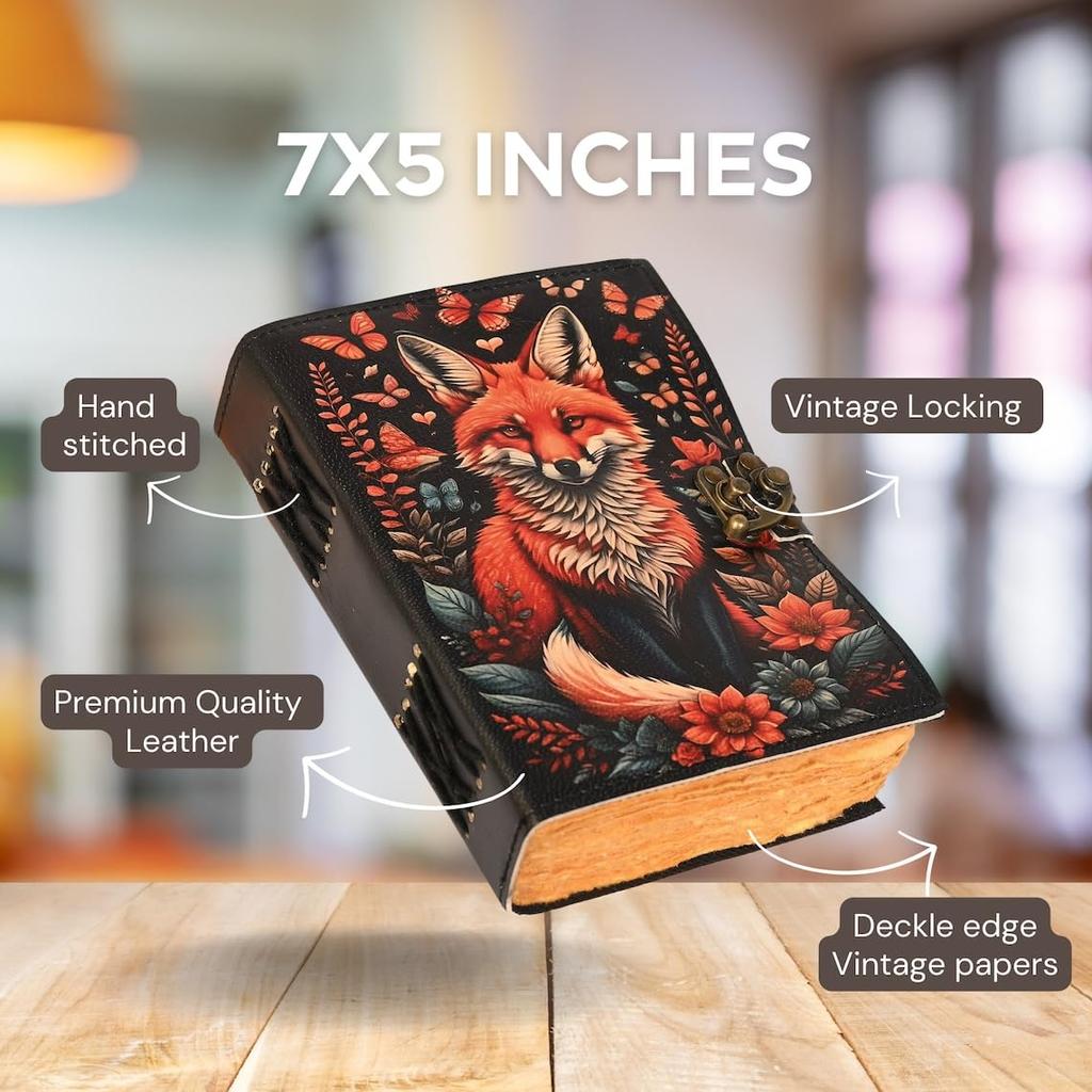Кожаный дневник ручной работы Дневник с лисой печатью для офиса и личного использования Планировщик путешествий Художник Unruled Письменный альбом для рисования Дневник с латунным замком C-Lock