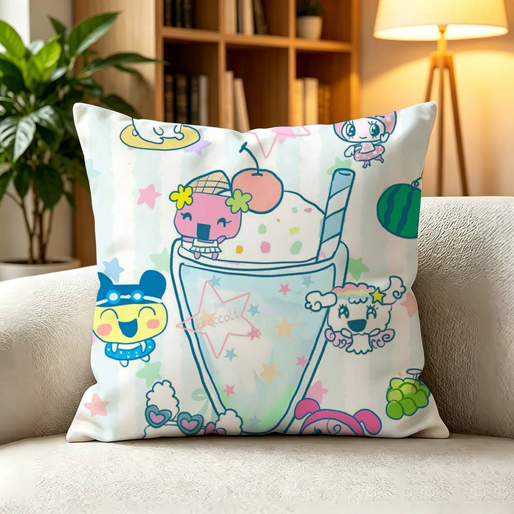 CCute Pixel Tamagotchi Characters Color Pillow Case Square DoubleSided Sofa Cushion Cover Bedroom Bedside Pillow
