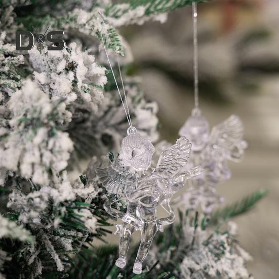 4 шт. подвесные украшения в виде ангела, прозрачный акриловый кулон в виде ангела, хрустальная фигурка летящего ангела для рождественских елок, стен, окон, дверей