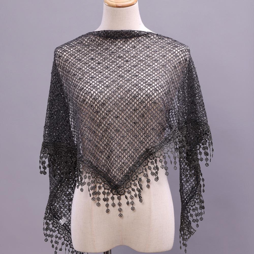Elegant Lace Flower Tassels Lace Head Scarf Breathable Sequin Decor Scarf  Women Wedding