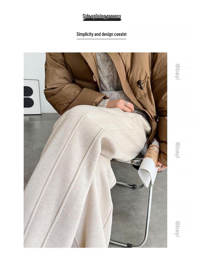 Женские брюки палаццо из шерсти в елочку с разрезами - Коллекция весна/лето 2025