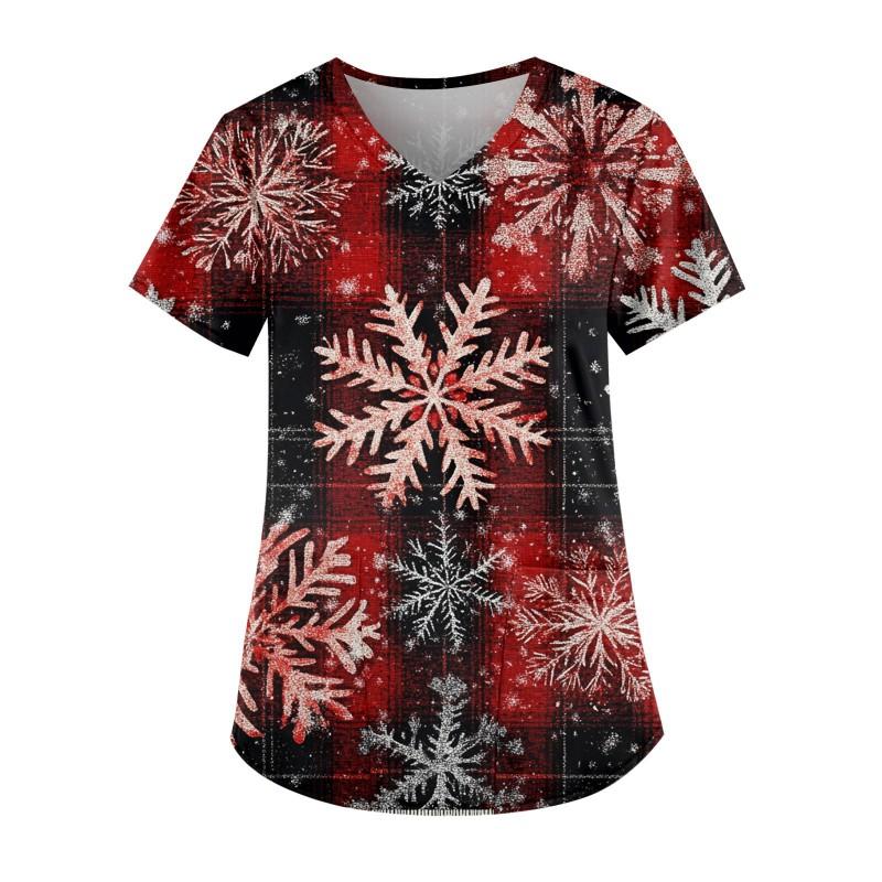 3D Snowman Print V-Neck Short Sleeve T-Shirt Women Men Casual Workwear Comfort Fit 2025