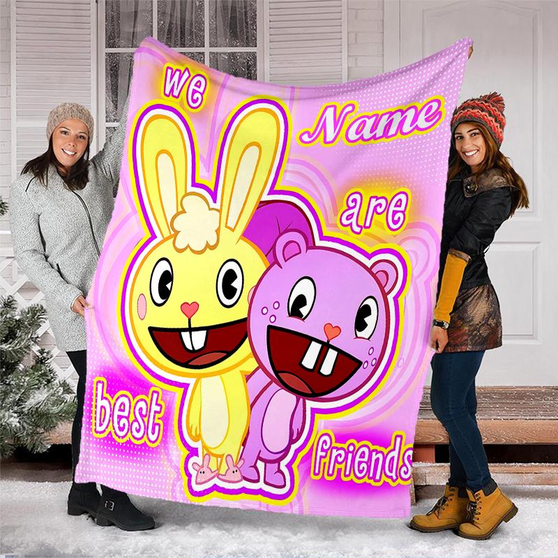 Personalized Custom Name Blanket - Happy Tree Friends Print Design,Blanket for Sofa,Bed,Travel,Camping - Soft and Warm, Great Gift