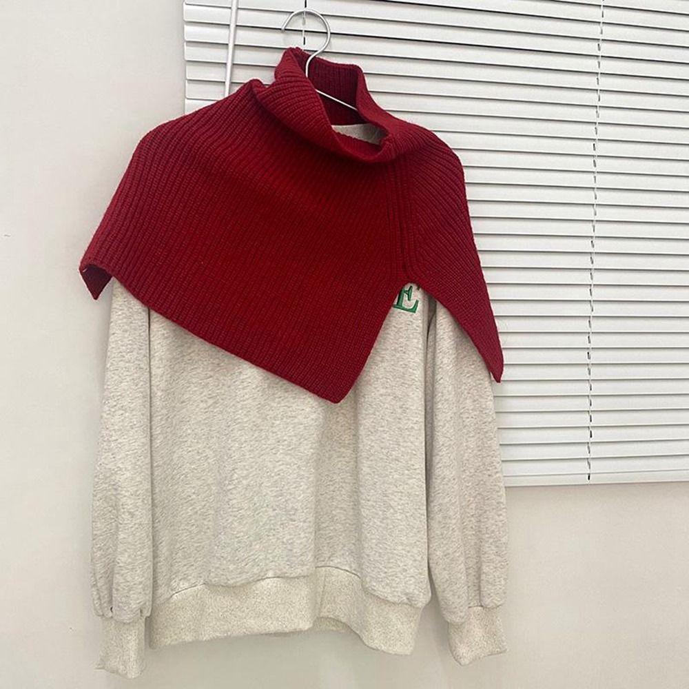 High Collar Women Scarf Accessories Solid Color Wraps Knitted Cape Knitted Shawl Female Wool Scarf