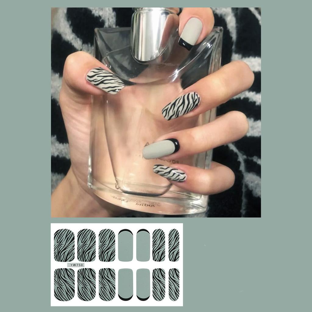 14 шт./лист, наклейки для ногтей в черно-белую полоску, готовый маникюр, быстрый Nial