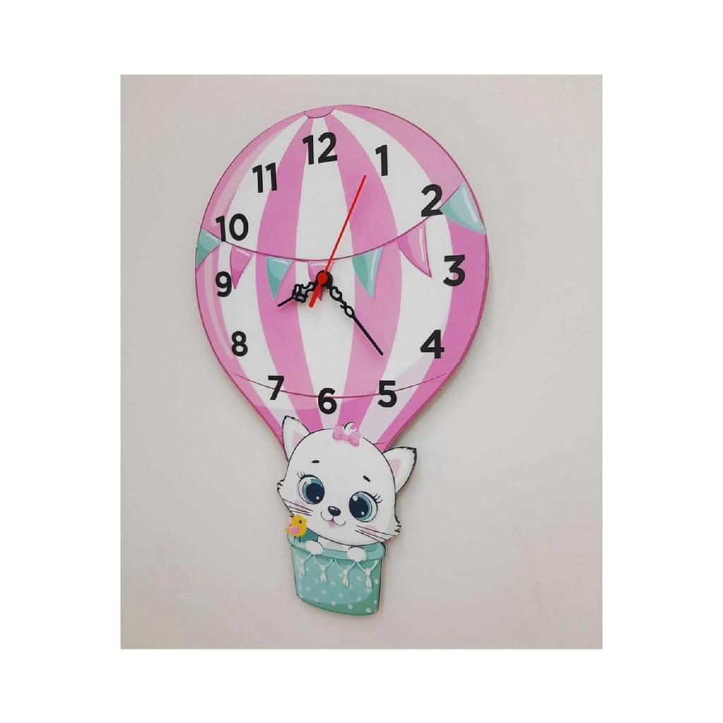 Настенные часы для детской комнаты с воздушным шаром и котом