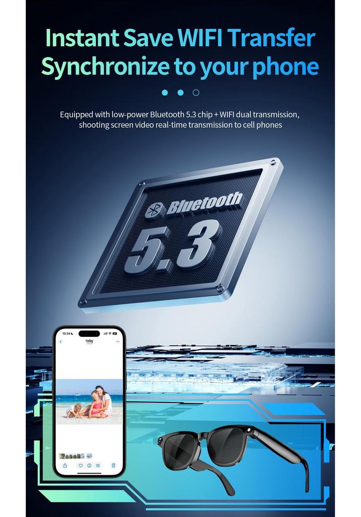 CY01 Smart Glasses: 800W Pixel Camera, AI Translation, Video/Meeting Recording, Object Recognition, Calls, Bluetooth Connectivity.