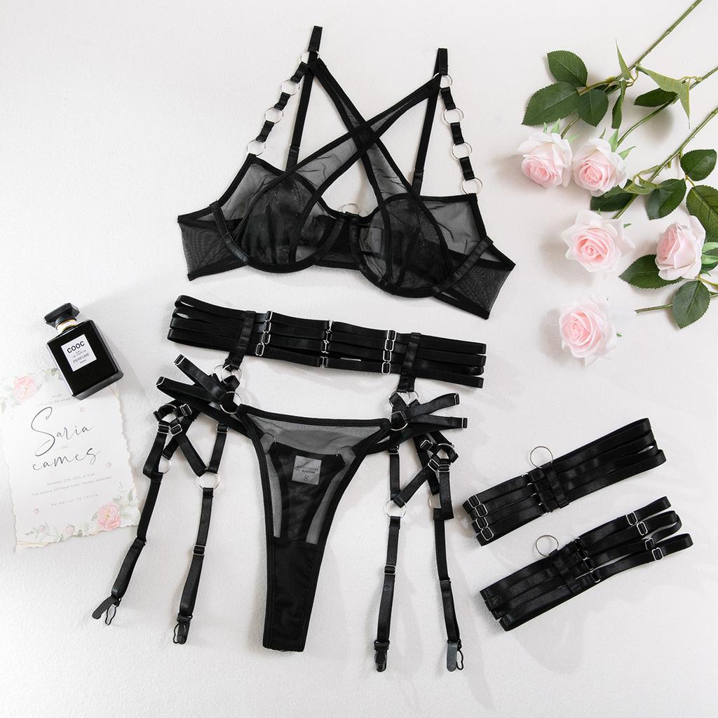 Sexy Lingerie Three-Piece Cross Stitching Underwear Sexy Suit