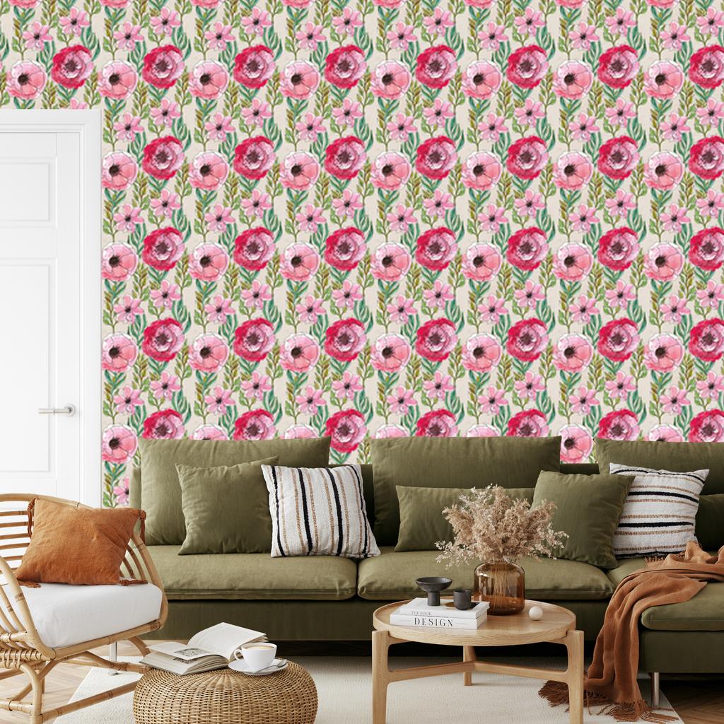 Colorful meadow flowers wallpaper in watercolor style 50x1000