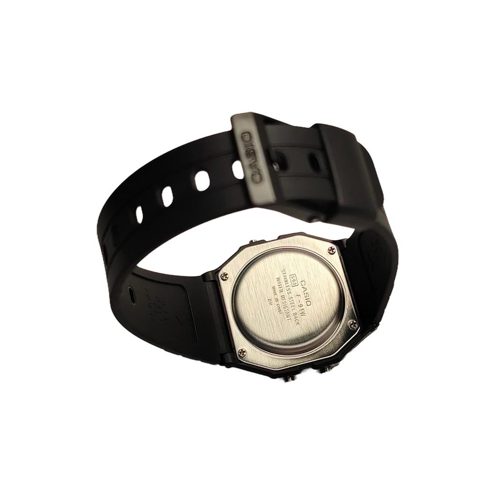 Casio Часы из Коллекции на Кварцевом Механизме с Резиновым Ремешком Мужские Часы Черный Циферблат F-91W-1(Watch5--Полночь)