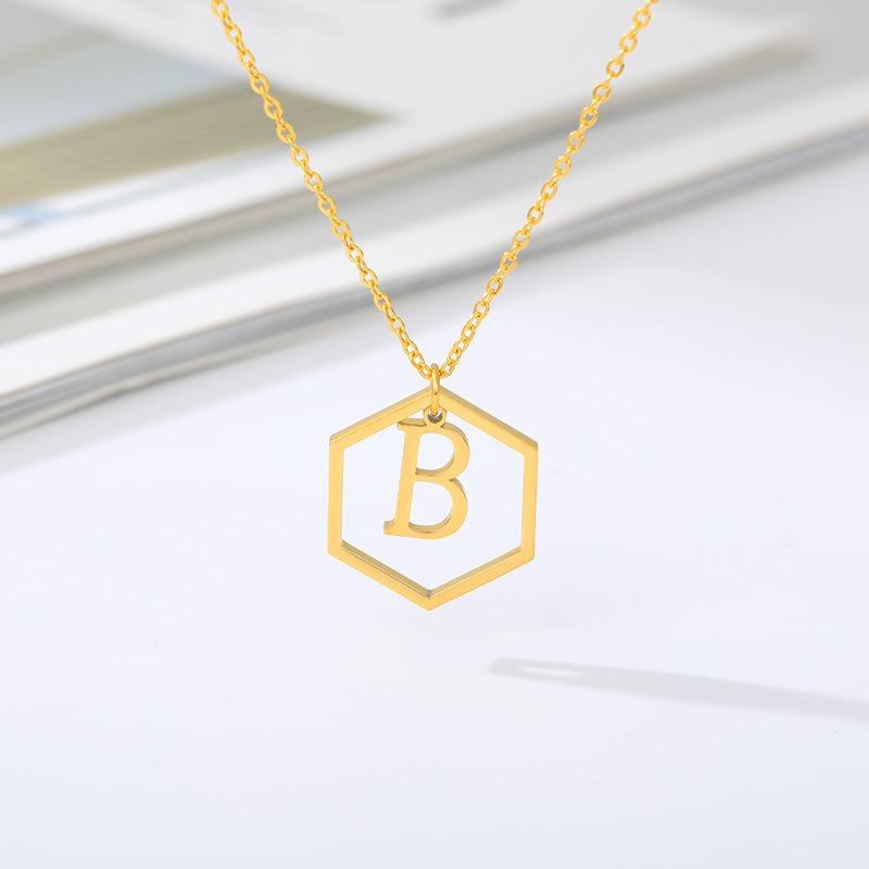 Simple and Stylish English Alphabet Small Fresh K Gold Titanium Steel Necklace Women's Accessories Geometric Collarbone Chain