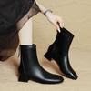 Французские маленькие короткие женские ботинки на толстом каблуке 2025 новые осенне-зимние женские ботинки средней высоты с низким квадратным каблуком тонкие ботинки женские кожаные ботинки