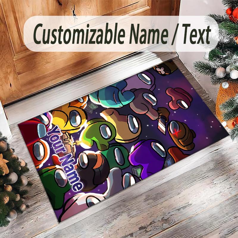Personalized Crystal Velvet Carpet Custom Name Text,Among Us Anti Slip Area Rug For Home Decoration