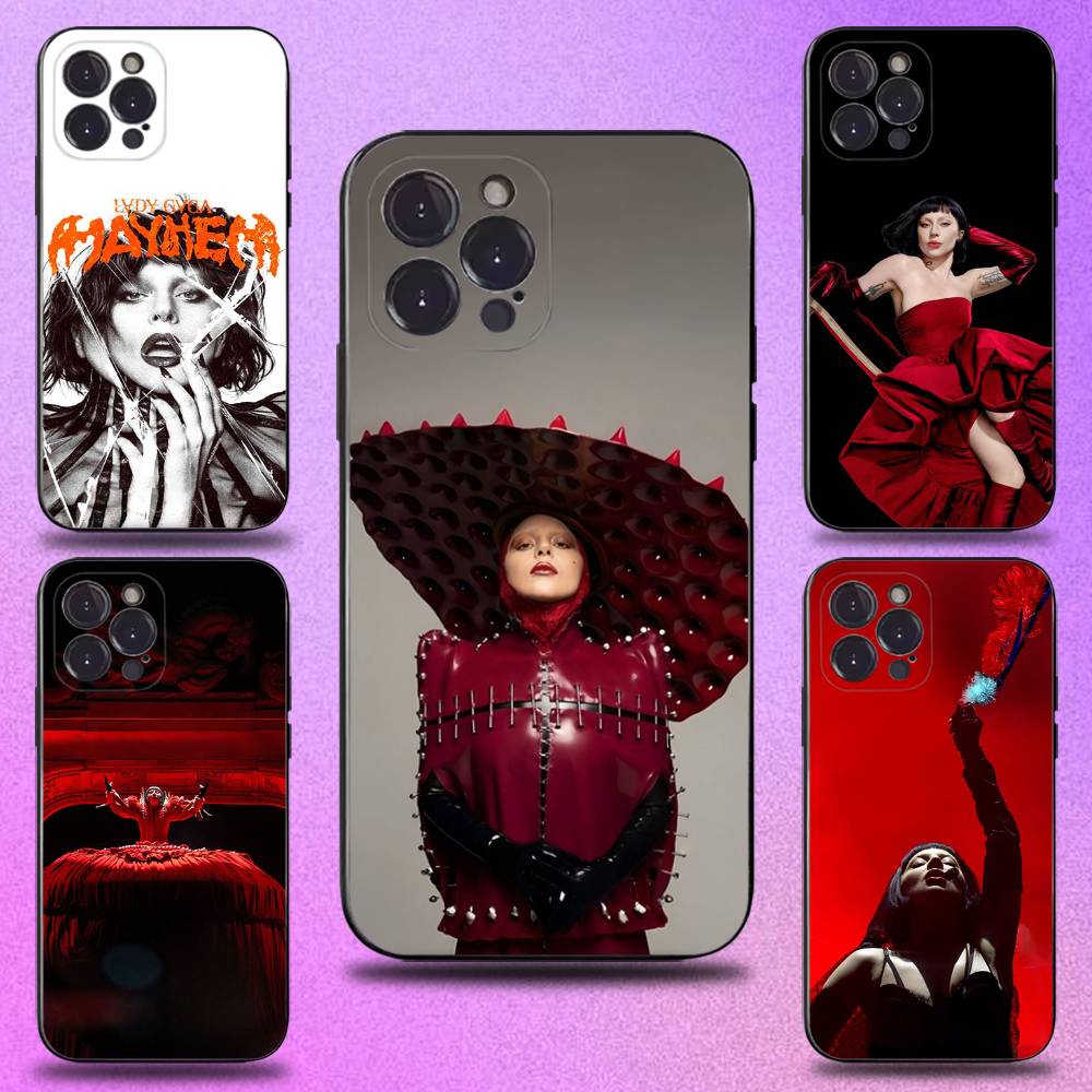 Чехол для телефона L-LADY GAGA MAYHEM Силиконовый Черный Мягкий Для iPhone 17,16,15,14,13,12,11,Pro,Max,Plus,E,SE4,Air,Mini