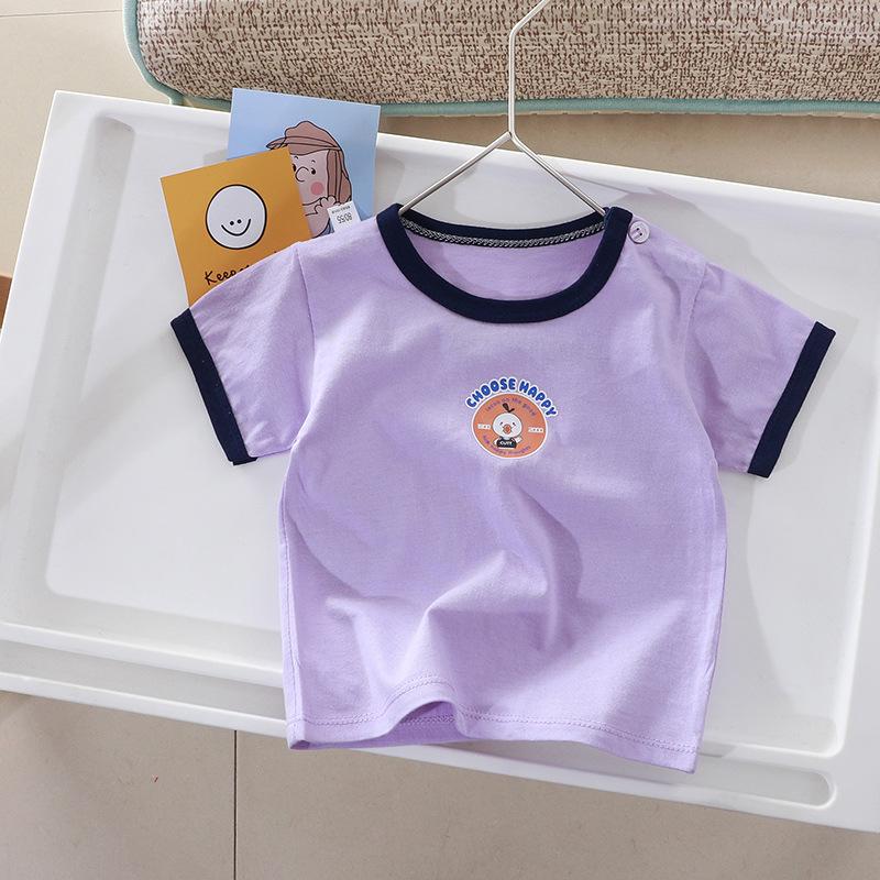 Детская хлопковая футболка с рисунком: Летний топ с коротким рукавом для мальчиков и девочек, новый корейский стиль