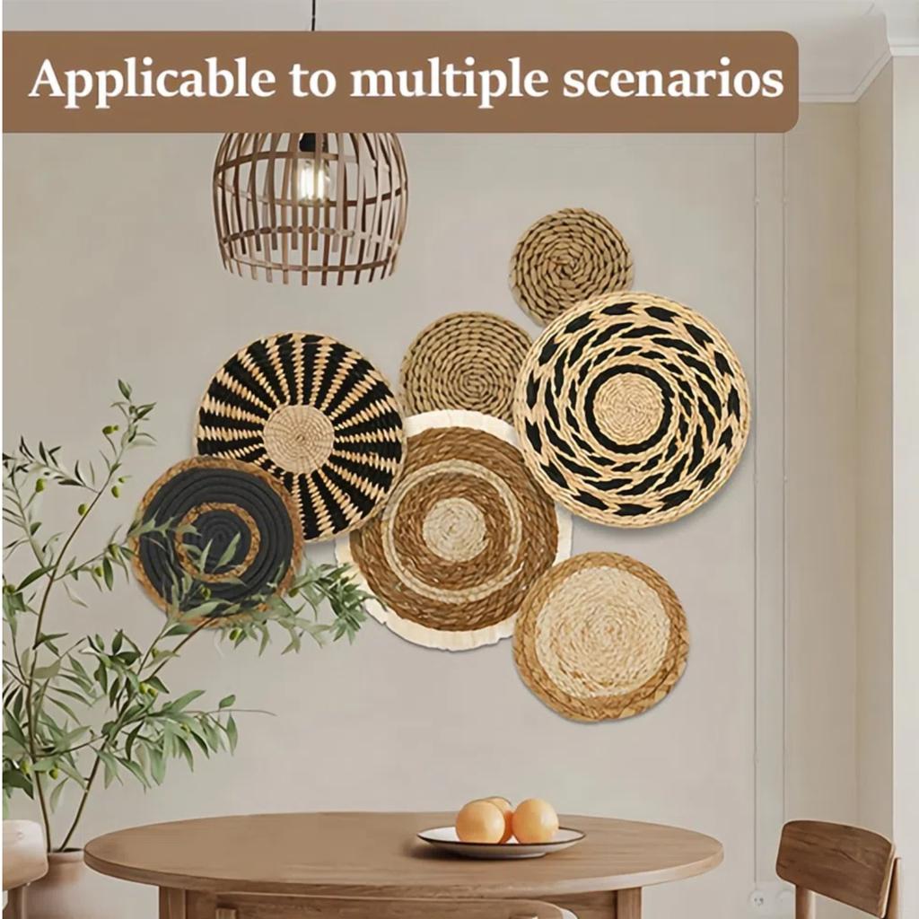 7 pcs circular Bohemian woven wall basket decoration handmade woven wall decoration home hanging Bohemian wall decoration party
