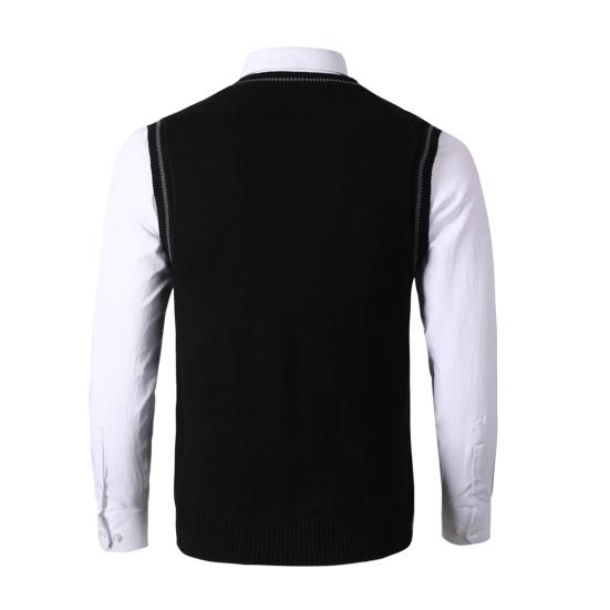 Мужской жилет свитер с V-образным вырезом без рукавов приталенный вязаный пуловер с цветными блоками приталенный