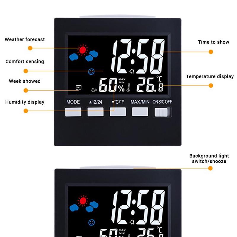 Голосовое управление ЖК-экраном Термометр Часы Внутренний монитор влажности Электронные цифровые часы