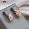 Квадратные серьги Kinel с розовым цирконом для женщин, ювелирные украшения из розового золота для вечеринок