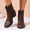 Fashion New Fashionable British-style Short-top Autumn New Large-sized Round-toe Back Zipper Chunk-heeled Fashion Boots
