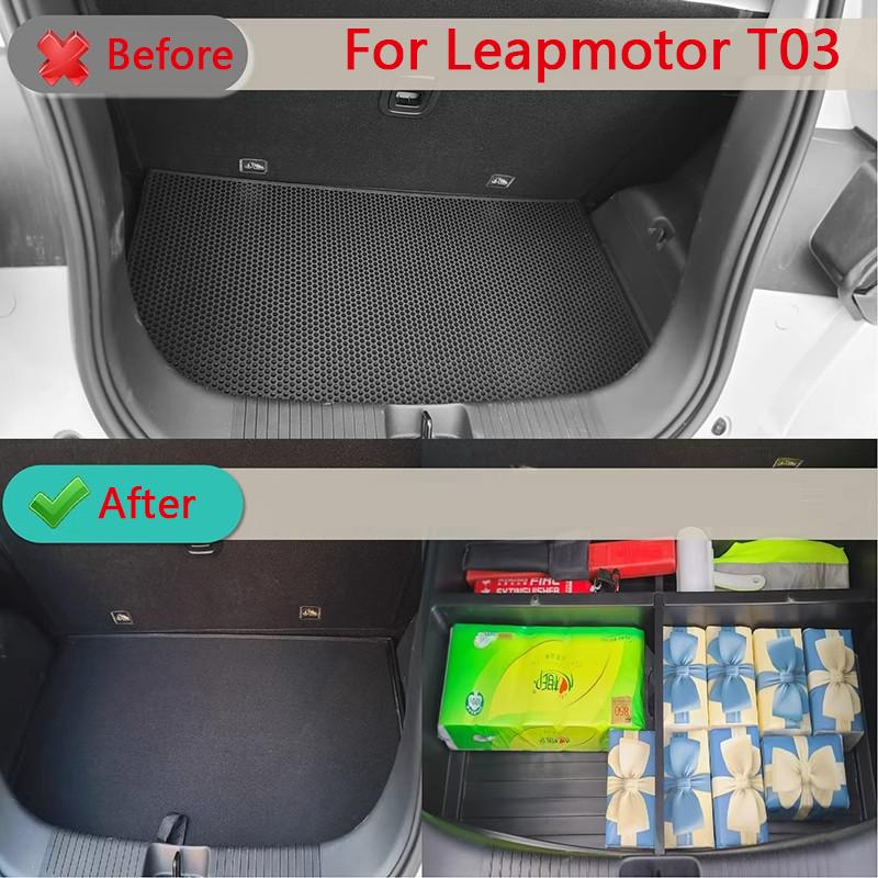 Ящик для хранения в багажник для Leapmotor T03 2024 2025 с крышкой Передний задний ящик для хранения Продукты для модификации интерьера автомобиля