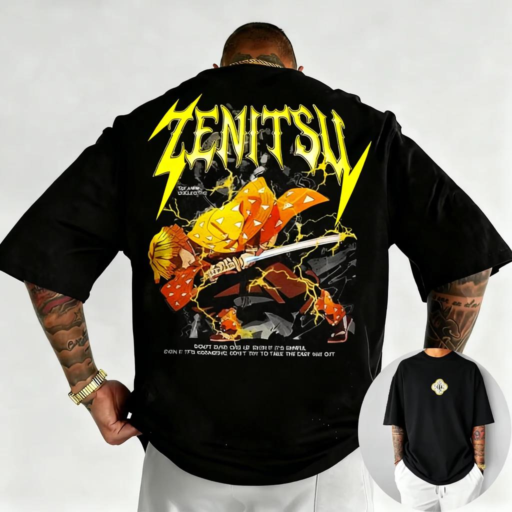 2026 New Summer Mens Tshirt Demon Slayer Anime Shinee Print Cool and Trendy Harajuku Style Fashionable Casual Wear