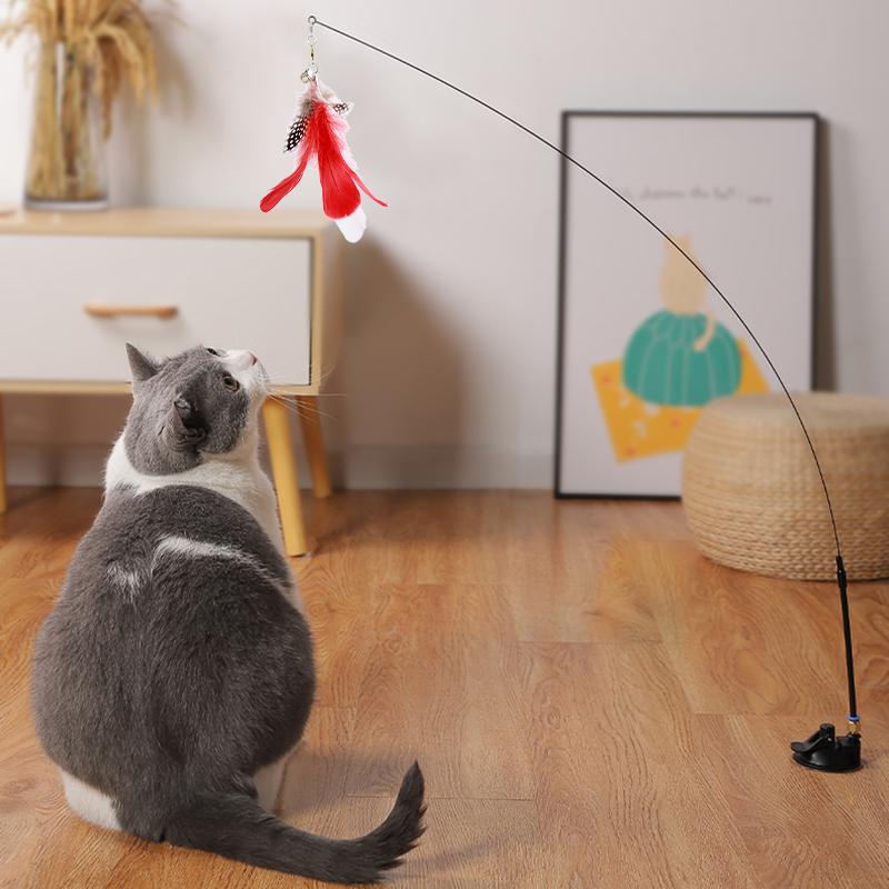 Игрушки для кошек Перья Кошачья палочка Интерактивная игрушка Игрушки для котят с присоской Съемные сменные перья Игрушки для домашних животных Аксессуары для кошек