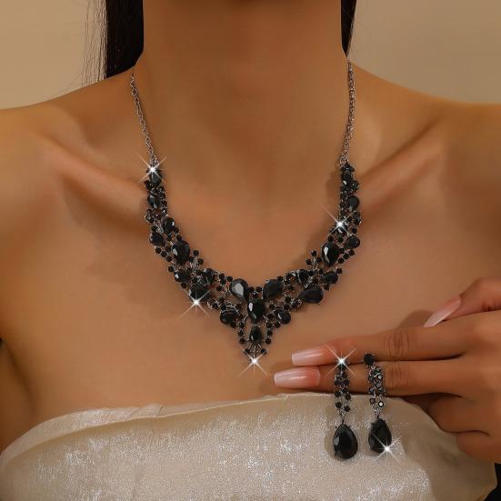 2 шт./набор Женский ювелирный набор Сверкающий дизайн «Капля воды» Свадебное колье и серьги-капли Набор Свадебные украшения Подарок