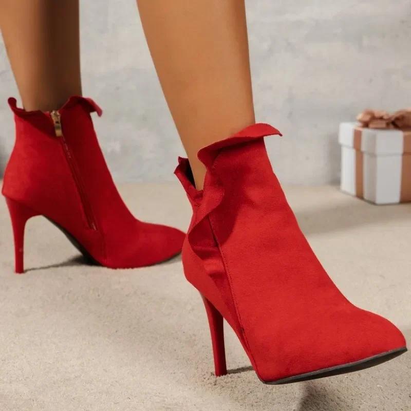 Fashion Ankle Boots for Women 2024 Spring Autumn Casual Short Ankle Boots Female Party Shoes Red Grey Black Heels Large Size