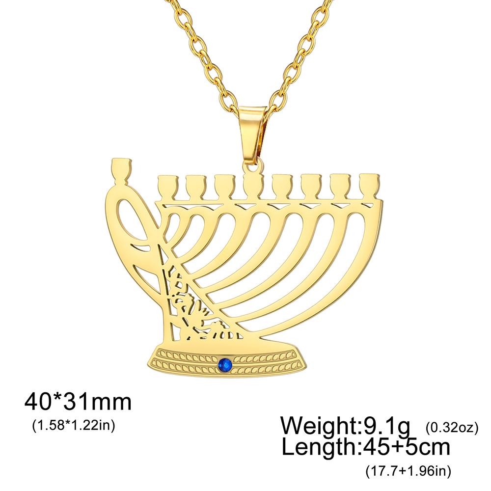 Chanukah Menorah Necklace Religious Jerusalem Temple Hanukkah Shammash Pendant Stainless Steel Judaica Jewelry