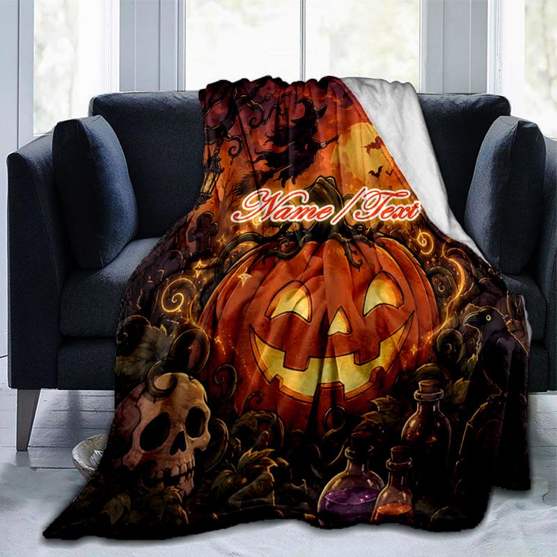 1PC Custom Name Halloween Night Adventure outdooor Flannel blankets Throw Blanket All-Season Throw Gift Bedspread for Couch, Bed, Camping Holiday Birt