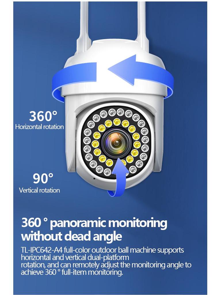 HD Беспроводная WiFi Умная Камера Наблюдения: Вращение на 360°, Ночное видение, Для помещений/улицы, Полноцветный панорамный вид
