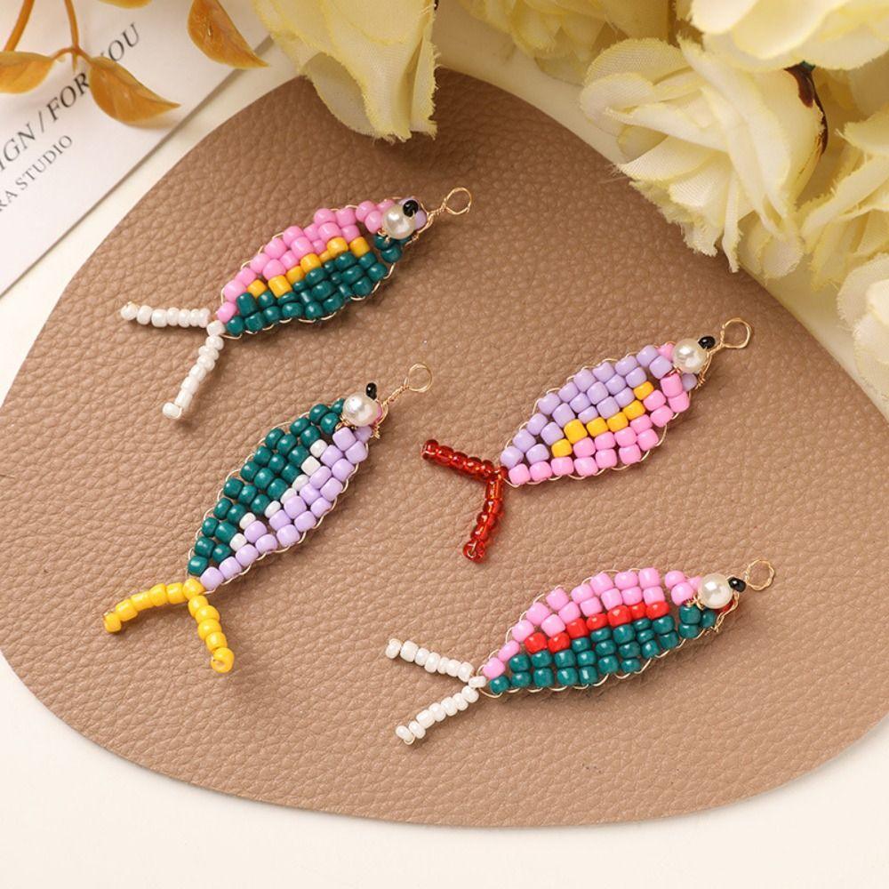 4pcs/set Handmade Craft Beads Diy Charms 3D Fish Shaped Bag Pendant Hairpin Making Kit
