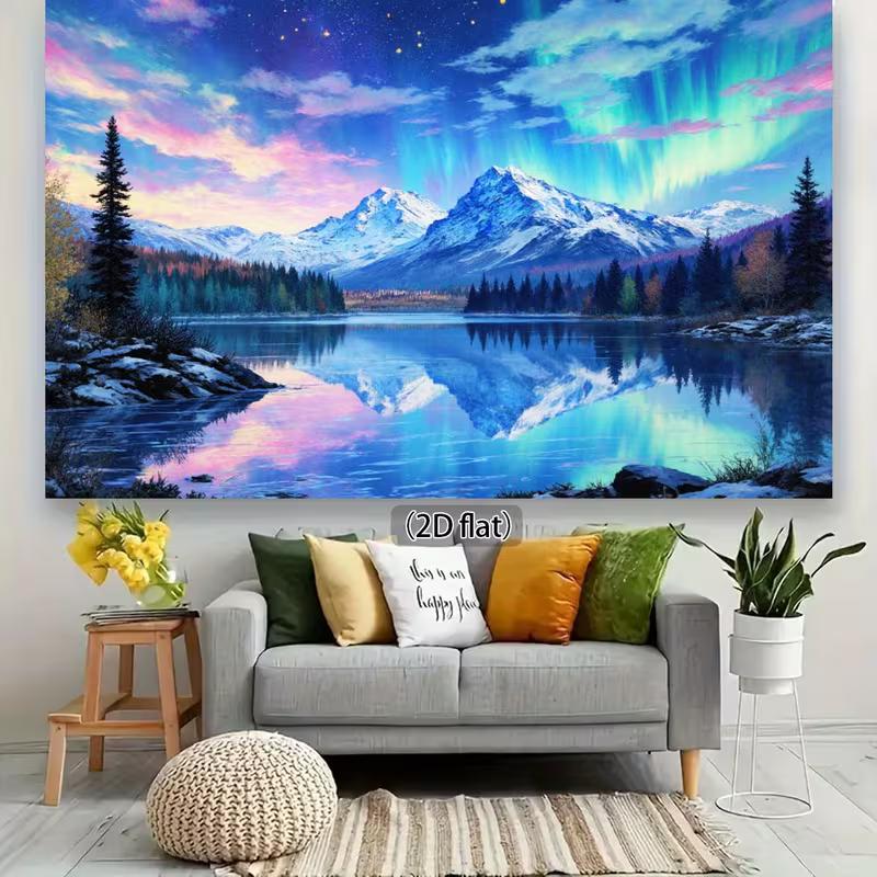 2D Nature Landscape Banner, Aurora Mountain Lake Party & Live Background