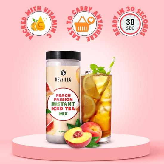 Bevzilla Персиковый страсть Растворимая смесь для холодного чая - 400 грамм | Идеально для лета | Освежающий | Мгновенный