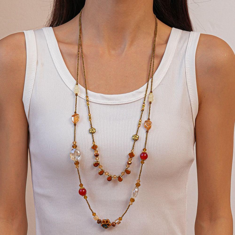 Boho Ceramic Flower Geometric Beaded Fashion Jewelry Hot Retro Necklace  Women