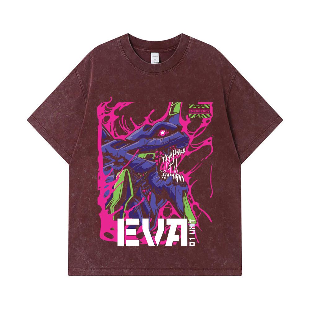 275 GSM Washed T-shirts 100% Cotton Evangelion V8 Print Unisex Heavy Cotton T Shirt