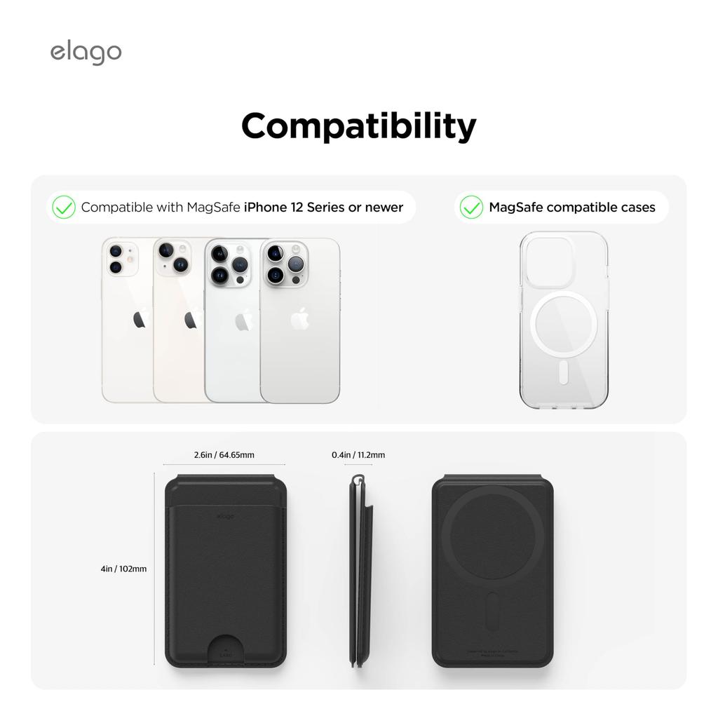 Elago Магнитный кошелек Кошелек из синтетической кожи с держателем для карт MagSafe и карманом для хранения карт с iPhone и подставкой, Черный, Тонкий, Антимагнитный,