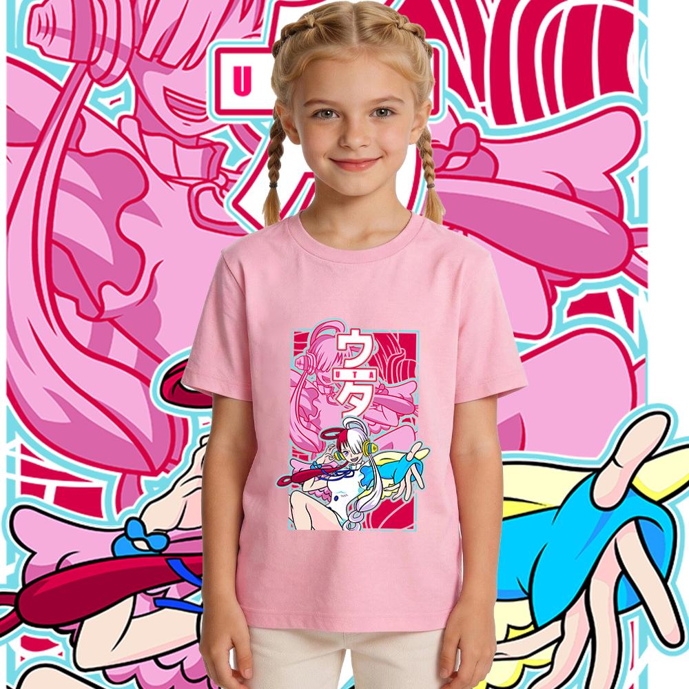 One Piece Uta Anime Print Boys Girls Cotton T Shirt Kids Casual Summer Top Soft Breathable Daily Wear