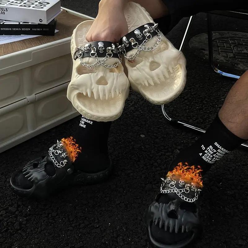 Skull Slippers for Men Trend Summer Slippers Platform Shoes Women's Beach Sandals Womens Shoes Outside Design Free Shipping