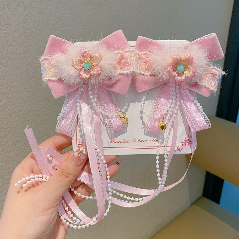 Детская заколка для волос с бантом, китайская заколка для волос, плюшевый шарик, заколка для волос в древнем стиле, вышитый бант, головной убор, подарок