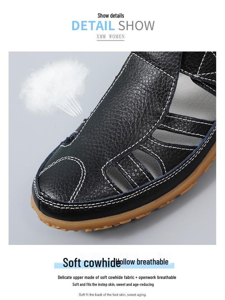 Летние Ретро Сандалии-липучки из Натуральной Коровьей Кожи Ручной Работы с Мягкой Подошвой