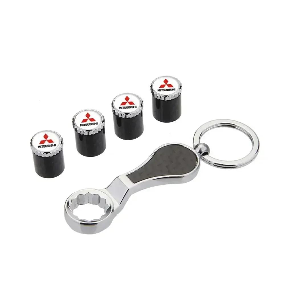 4PCS Carbon Fiber Car Wheel Tire Valve Stem Caps with Wrench For Mitsubishi Lancer Cordia Pajero Outlander Eclipse Galant Mirage
