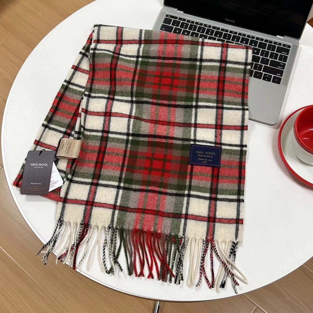 Men Scarf 100% Wool Plaid Warm Soft Muffler Female Winter Autumn Couple Cashmere Windproof Stripe Tassel Shawl Male Thick Scarf