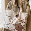 Instagram Cartoon Bear Trendy Casual Commuting Shoulder Bag Большая вместительная сумка-тоут для повседневной жизни Портативная холщовая сумка