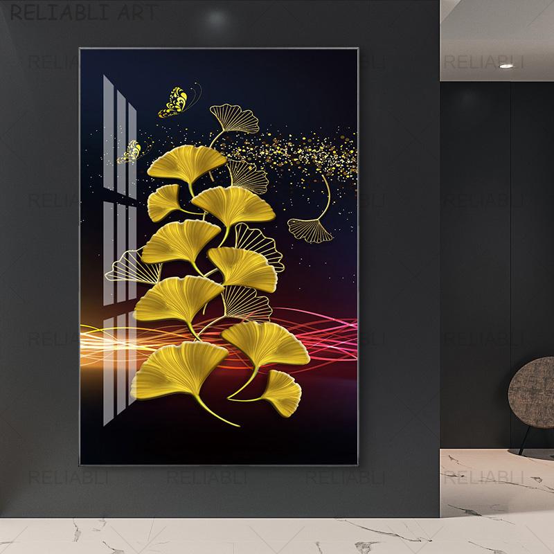 Абстрактные красочные принты с листьями гинкго билоба, современная картина на холсте, HD настенный художественный постер для гостиной, галереи, украшение для дома