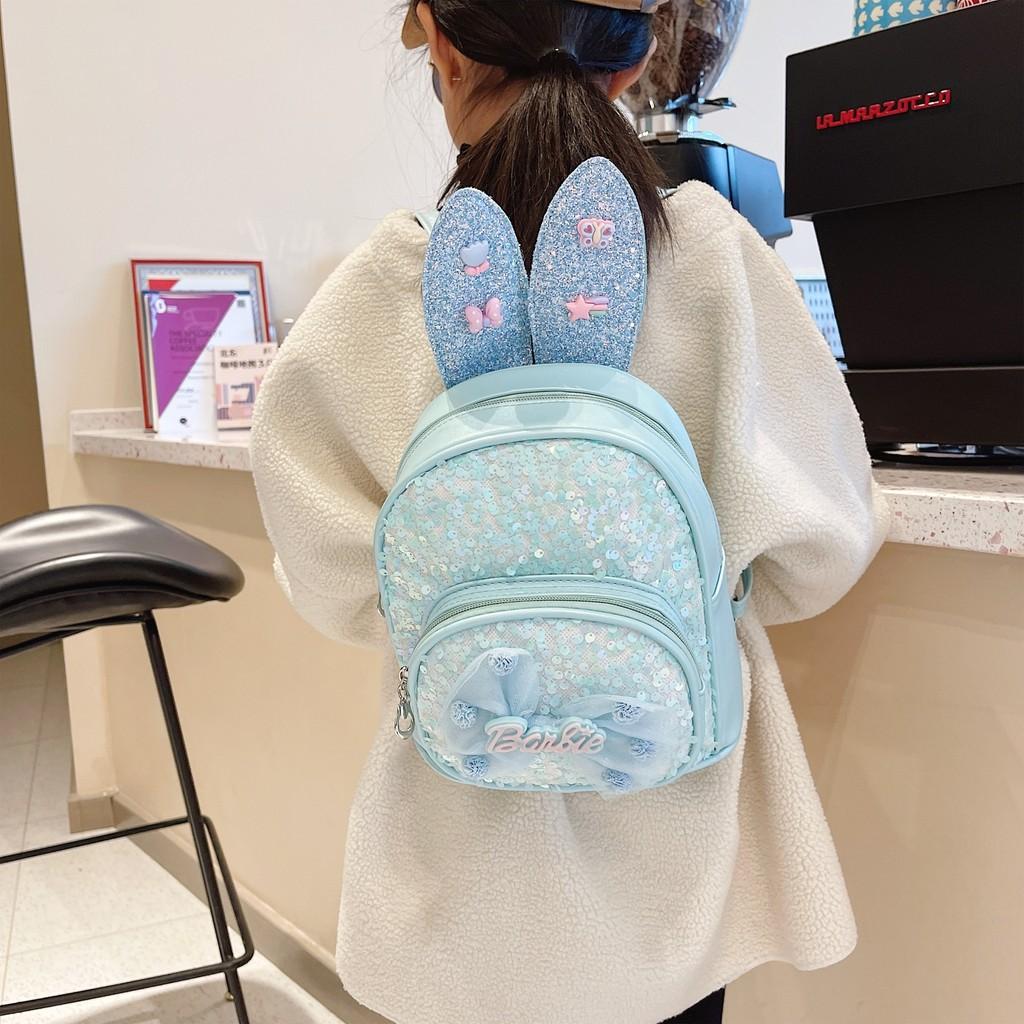 Letter Rabbit Ear Bow Sequin Childrens Backpack Zipper Design Layered Storage