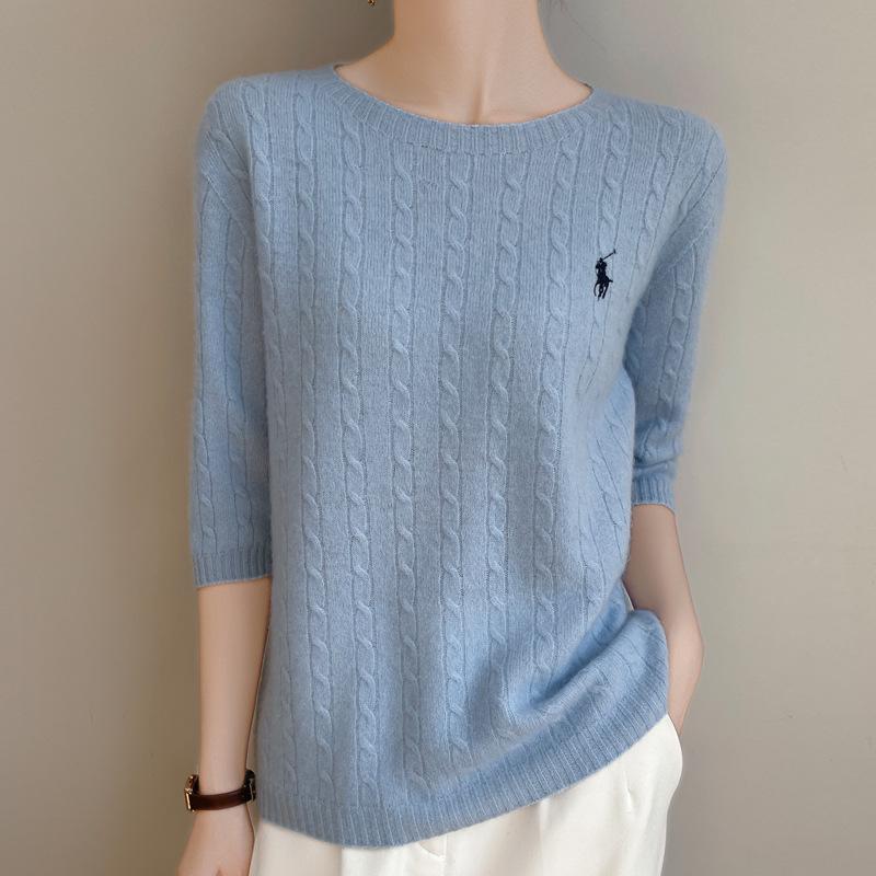 Классический женский свитер крупной вязки - Осенний с круглым вырезом и облегающим дизайном рукава пять восьмых