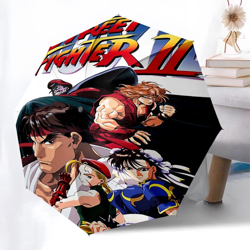1pc Street Fighter II Auto-Folding Umbrella, 3-Panel Design with 8-Bone Iron Frame, Outdoor for Fans, Travelers, Everyday Use, Perfect Gift for Festiv