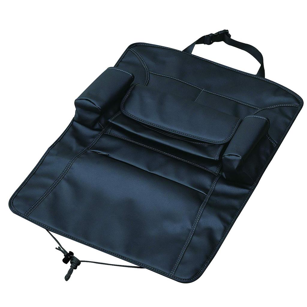 SEIWA Premium WA8 Seatback for Car and Tissue Boxes Leather-Look Pocket, Black, Storage, Smartphones, Drinks,